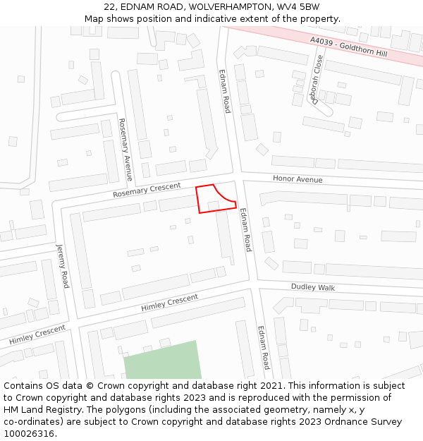 22, EDNAM ROAD, WOLVERHAMPTON, WV4 5BW: Location map and indicative extent of plot
