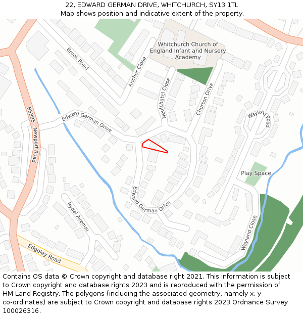 22, EDWARD GERMAN DRIVE, WHITCHURCH, SY13 1TL: Location map and indicative extent of plot