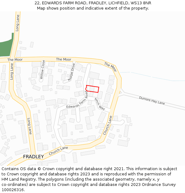 22, EDWARDS FARM ROAD, FRADLEY, LICHFIELD, WS13 8NR: Location map and indicative extent of plot
