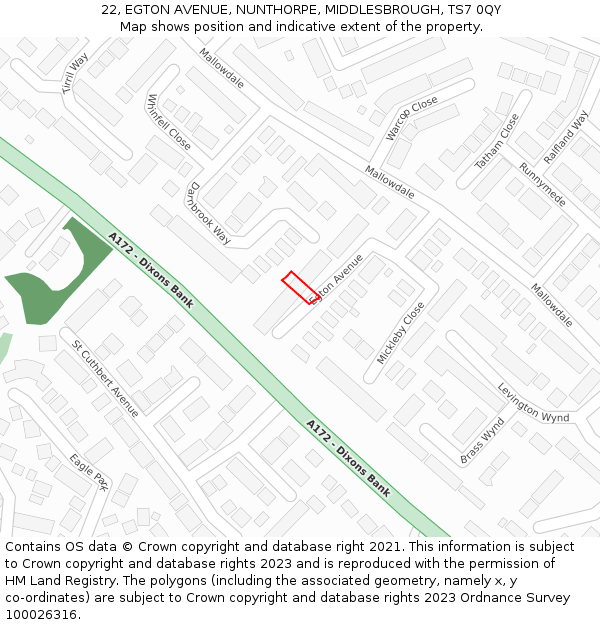 22, EGTON AVENUE, NUNTHORPE, MIDDLESBROUGH, TS7 0QY: Location map and indicative extent of plot
