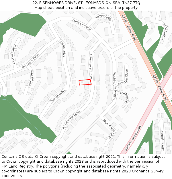 22, EISENHOWER DRIVE, ST LEONARDS-ON-SEA, TN37 7TQ: Location map and indicative extent of plot