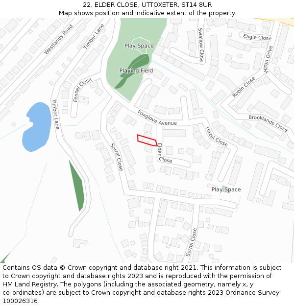22, ELDER CLOSE, UTTOXETER, ST14 8UR: Location map and indicative extent of plot