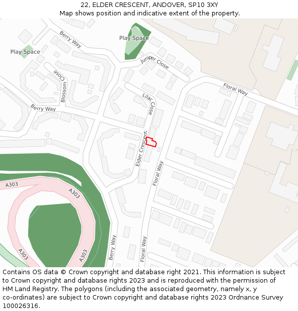 22, ELDER CRESCENT, ANDOVER, SP10 3XY: Location map and indicative extent of plot