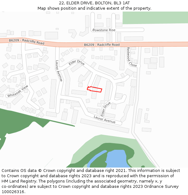 22, ELDER DRIVE, BOLTON, BL3 1AT: Location map and indicative extent of plot