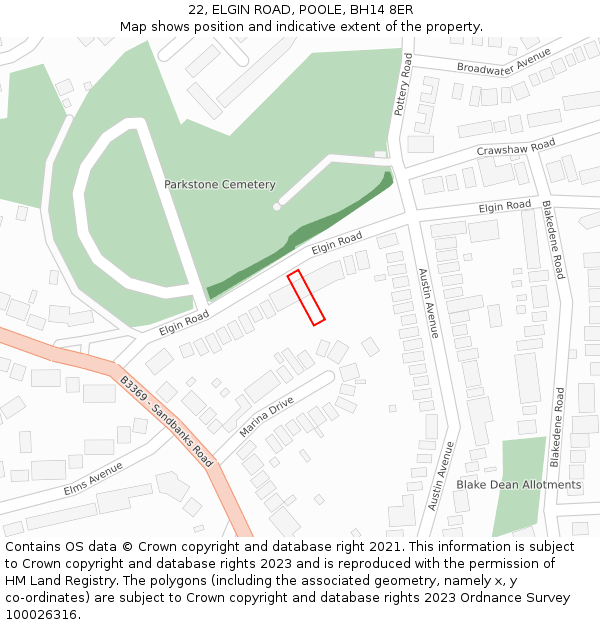 22, ELGIN ROAD, POOLE, BH14 8ER: Location map and indicative extent of plot