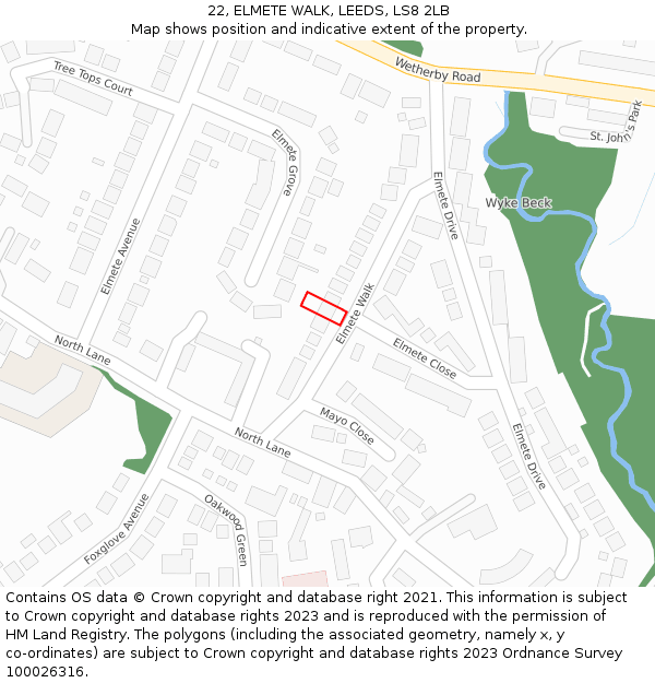 22, ELMETE WALK, LEEDS, LS8 2LB: Location map and indicative extent of plot
