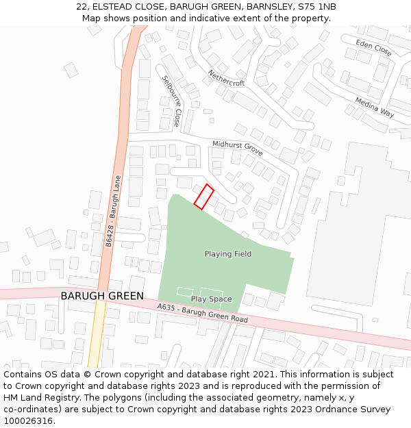 22, ELSTEAD CLOSE, BARUGH GREEN, BARNSLEY, S75 1NB: Location map and indicative extent of plot