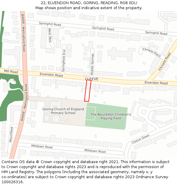 22, ELVENDON ROAD, GORING, READING, RG8 0DU: Location map and indicative extent of plot
