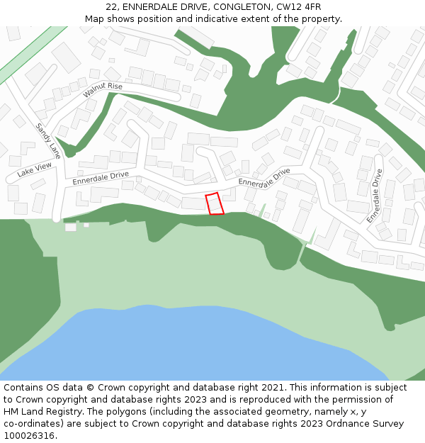 22, ENNERDALE DRIVE, CONGLETON, CW12 4FR: Location map and indicative extent of plot