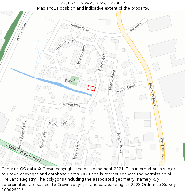 22, ENSIGN WAY, DISS, IP22 4GP: Location map and indicative extent of plot