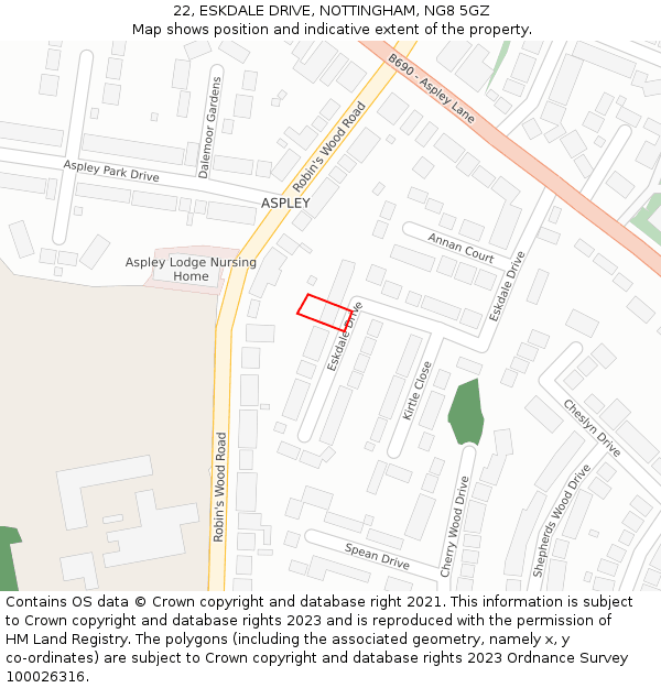 22, ESKDALE DRIVE, NOTTINGHAM, NG8 5GZ: Location map and indicative extent of plot