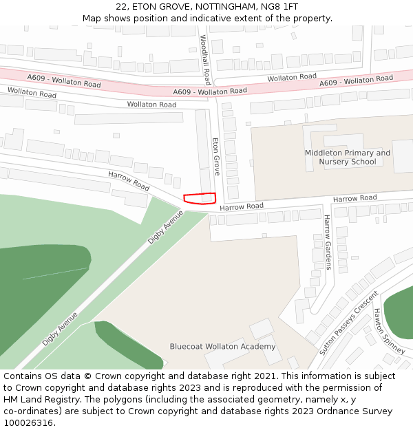 22, ETON GROVE, NOTTINGHAM, NG8 1FT: Location map and indicative extent of plot