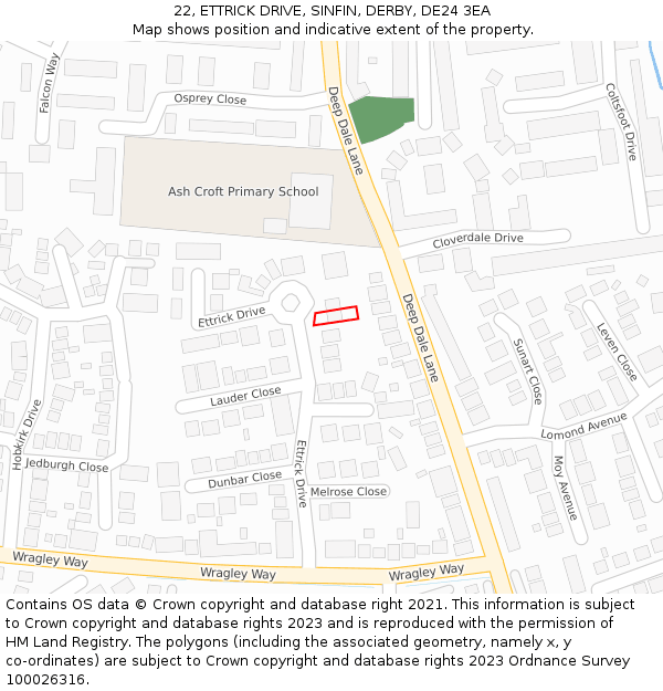 22, ETTRICK DRIVE, SINFIN, DERBY, DE24 3EA: Location map and indicative extent of plot