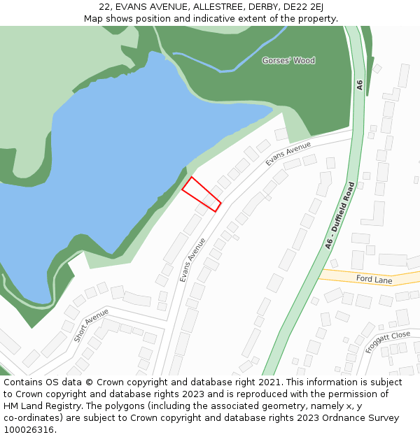 22, EVANS AVENUE, ALLESTREE, DERBY, DE22 2EJ: Location map and indicative extent of plot