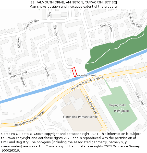 22, FALMOUTH DRIVE, AMINGTON, TAMWORTH, B77 3QJ: Location map and indicative extent of plot
