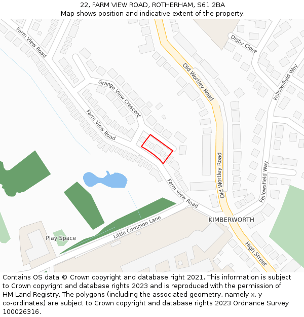 22, FARM VIEW ROAD, ROTHERHAM, S61 2BA: Location map and indicative extent of plot