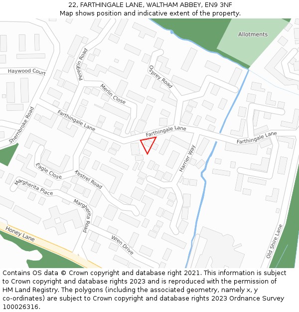 22, FARTHINGALE LANE, WALTHAM ABBEY, EN9 3NF: Location map and indicative extent of plot