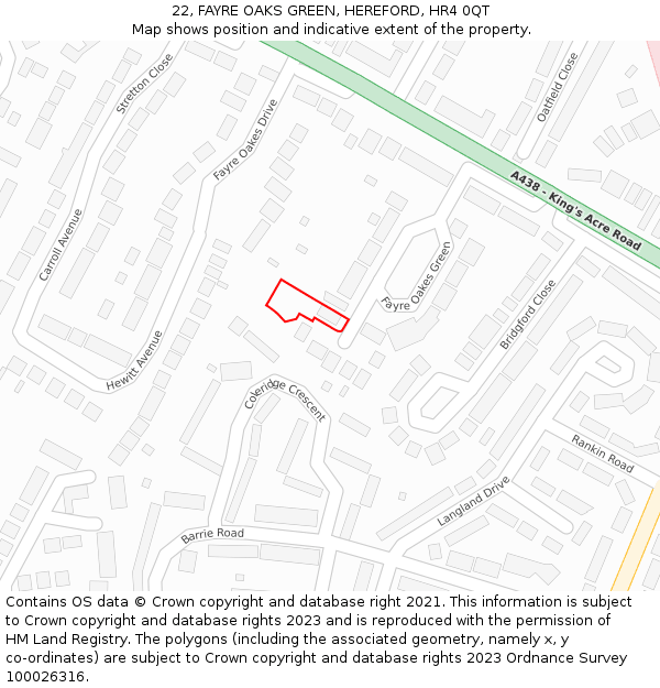 22, FAYRE OAKS GREEN, HEREFORD, HR4 0QT: Location map and indicative extent of plot