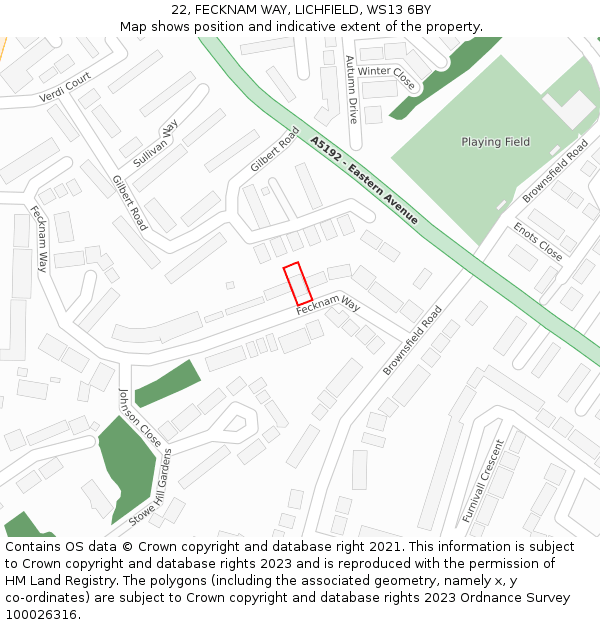 22, FECKNAM WAY, LICHFIELD, WS13 6BY: Location map and indicative extent of plot