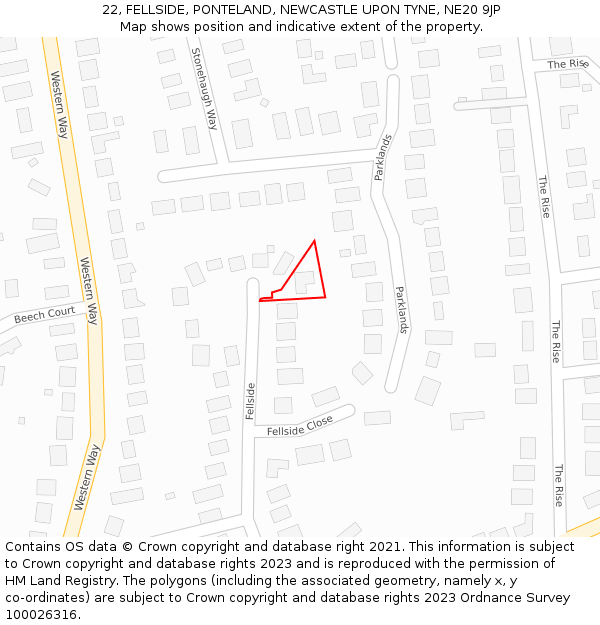 22, FELLSIDE, PONTELAND, NEWCASTLE UPON TYNE, NE20 9JP: Location map and indicative extent of plot