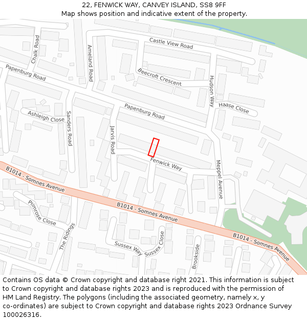 22, FENWICK WAY, CANVEY ISLAND, SS8 9FF: Location map and indicative extent of plot