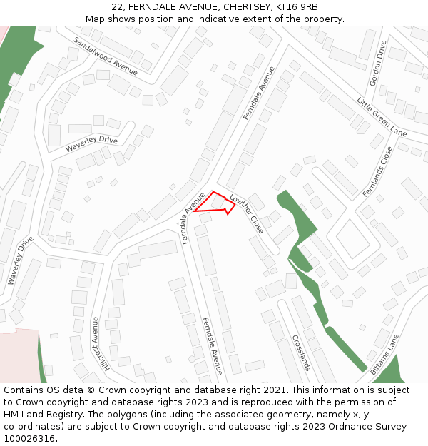 22, FERNDALE AVENUE, CHERTSEY, KT16 9RB: Location map and indicative extent of plot