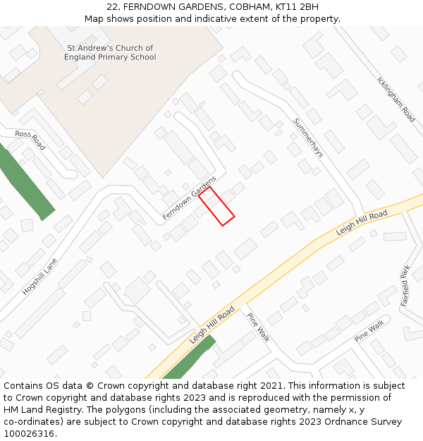 22, FERNDOWN GARDENS, COBHAM, KT11 2BH: Location map and indicative extent of plot