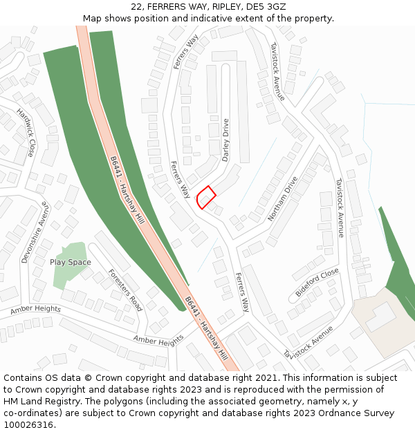 22, FERRERS WAY, RIPLEY, DE5 3GZ: Location map and indicative extent of plot