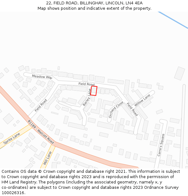 22, FIELD ROAD, BILLINGHAY, LINCOLN, LN4 4EA: Location map and indicative extent of plot