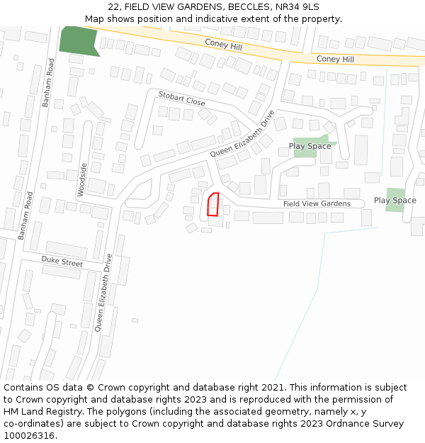 22, FIELD VIEW GARDENS, BECCLES, NR34 9LS: Location map and indicative extent of plot