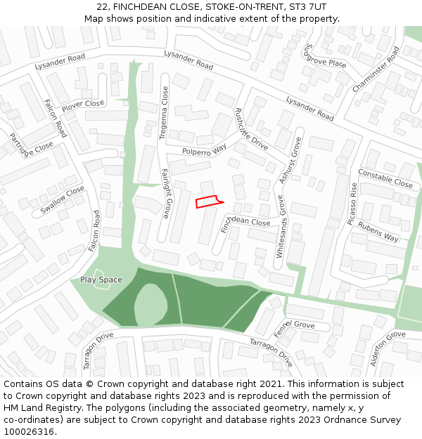 22, FINCHDEAN CLOSE, STOKE-ON-TRENT, ST3 7UT: Location map and indicative extent of plot