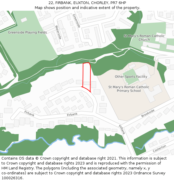22, FIRBANK, EUXTON, CHORLEY, PR7 6HP: Location map and indicative extent of plot