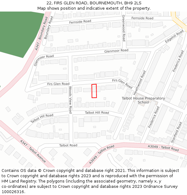 22, FIRS GLEN ROAD, BOURNEMOUTH, BH9 2LS: Location map and indicative extent of plot