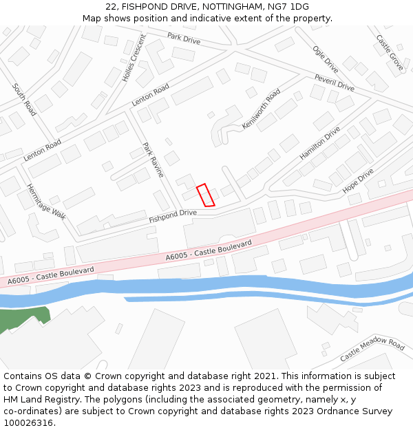 22, FISHPOND DRIVE, NOTTINGHAM, NG7 1DG: Location map and indicative extent of plot
