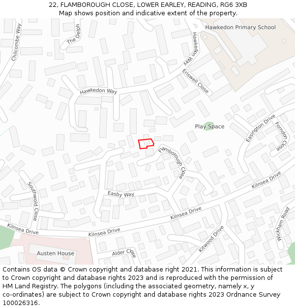 22, FLAMBOROUGH CLOSE, LOWER EARLEY, READING, RG6 3XB: Location map and indicative extent of plot