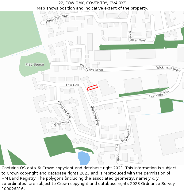 22, FOW OAK, COVENTRY, CV4 9XS: Location map and indicative extent of plot