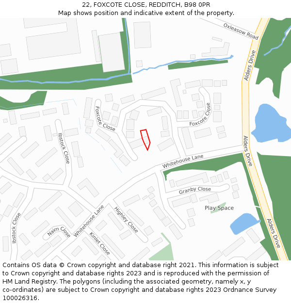 22, FOXCOTE CLOSE, REDDITCH, B98 0PR: Location map and indicative extent of plot