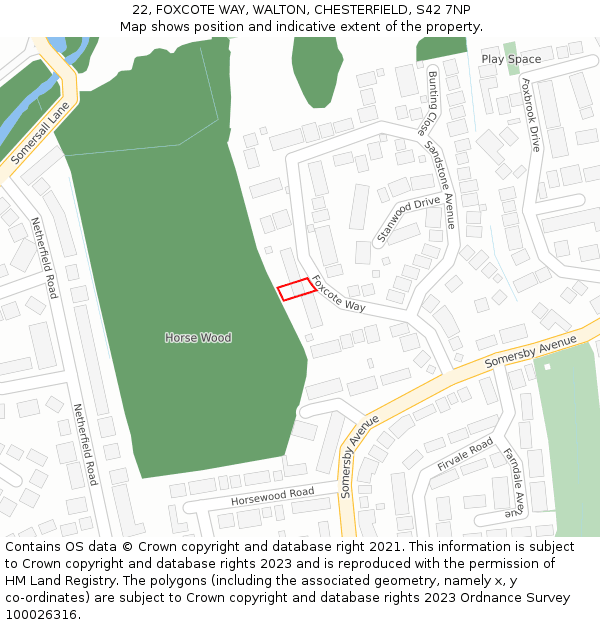 22, FOXCOTE WAY, WALTON, CHESTERFIELD, S42 7NP: Location map and indicative extent of plot