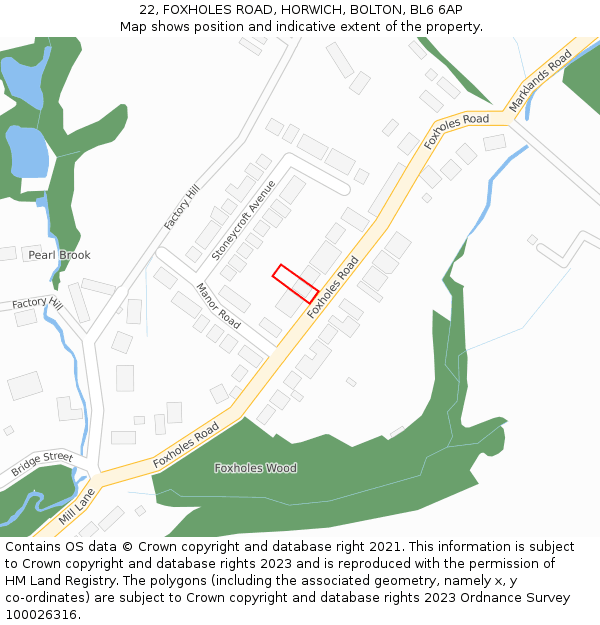 22, FOXHOLES ROAD, HORWICH, BOLTON, BL6 6AP: Location map and indicative extent of plot