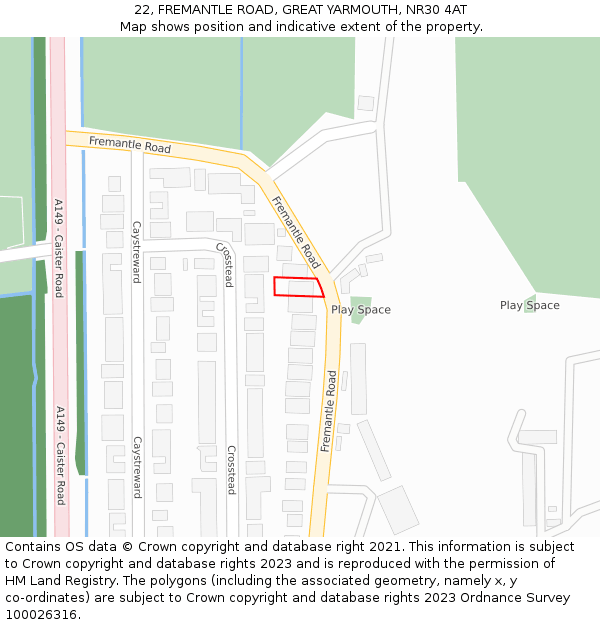 22, FREMANTLE ROAD, GREAT YARMOUTH, NR30 4AT: Location map and indicative extent of plot