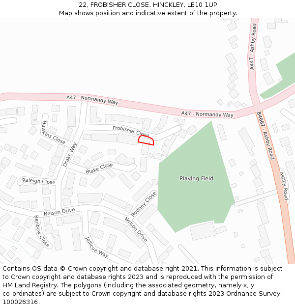 22, FROBISHER CLOSE, HINCKLEY, LE10 1UP: Location map and indicative extent of plot