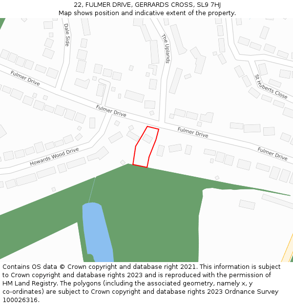 22, FULMER DRIVE, GERRARDS CROSS, SL9 7HJ: Location map and indicative extent of plot