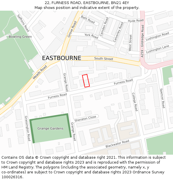 22, FURNESS ROAD, EASTBOURNE, BN21 4EY: Location map and indicative extent of plot