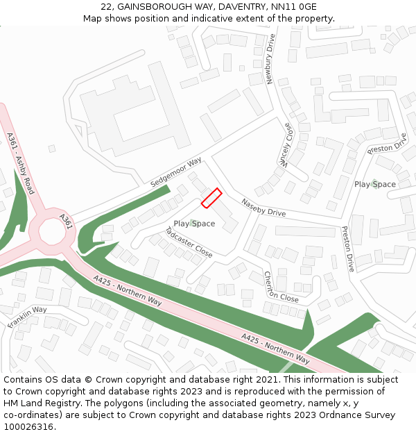 22, GAINSBOROUGH WAY, DAVENTRY, NN11 0GE: Location map and indicative extent of plot