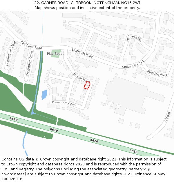 22, GARNER ROAD, GILTBROOK, NOTTINGHAM, NG16 2WT: Location map and indicative extent of plot