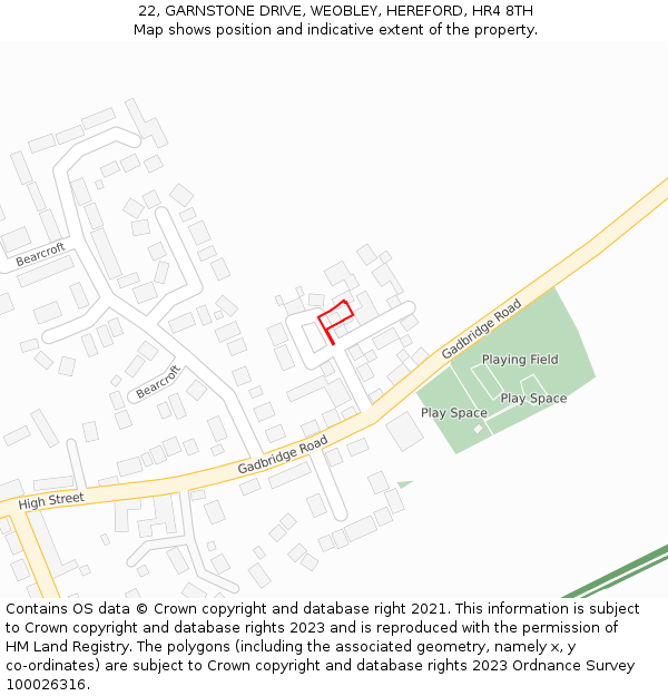 22, GARNSTONE DRIVE, WEOBLEY, HEREFORD, HR4 8TH: Location map and indicative extent of plot