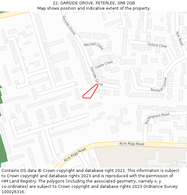 22, GARSIDE GROVE, PETERLEE, SR8 2QB: Location map and indicative extent of plot