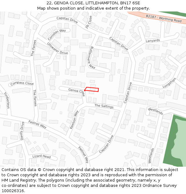 22, GENOA CLOSE, LITTLEHAMPTON, BN17 6SE: Location map and indicative extent of plot
