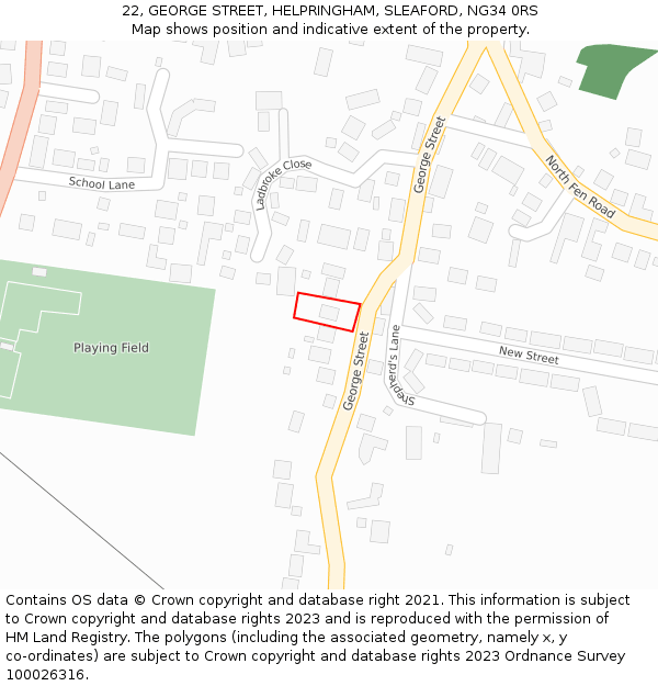 22, GEORGE STREET, HELPRINGHAM, SLEAFORD, NG34 0RS: Location map and indicative extent of plot