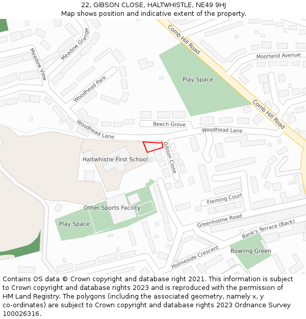 22, GIBSON CLOSE, HALTWHISTLE, NE49 9HJ: Location map and indicative extent of plot